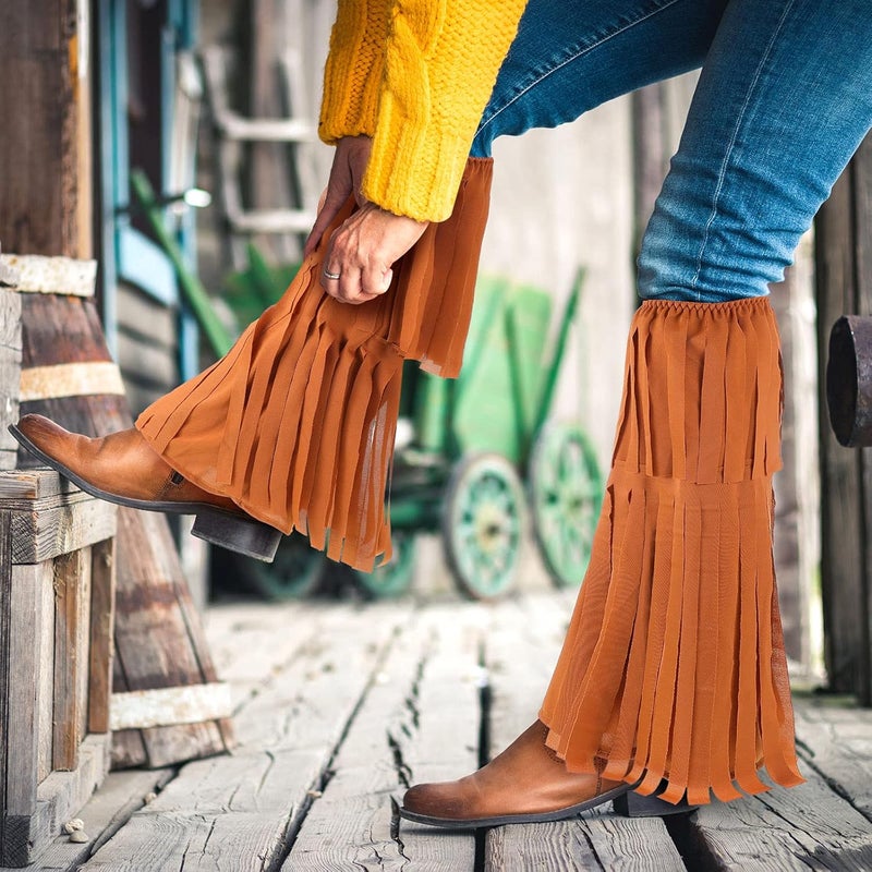 Skicuff Women's Hippie Fringe Boot Covers 60s Leg Warmers Hippie Costume Accessories for Adults, Standard Size, Average Size - Image 4